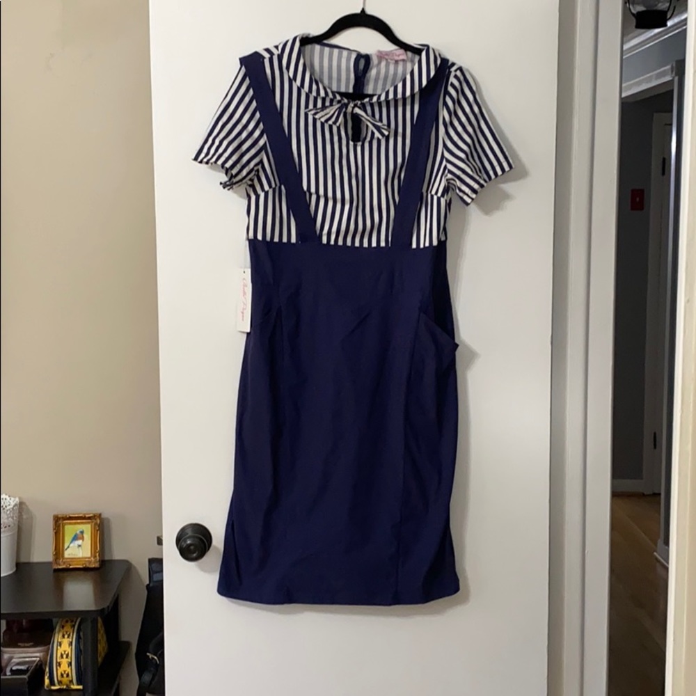 Belle Poque 1950s Striped Retro Glam Pinup Dress